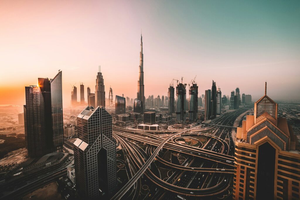 A photo showing Burj Khalifa showing summer in Dubai, United Arab Emirates